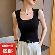 【純棉】方領(lǐng)無胸墊純棉吊帶背心女收副乳內(nèi)搭修身可外穿打底 K10-黑色 XL 建議體重115-130斤