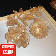 銀針中古圓形花朵流蘇耳環(huán)歐美復(fù)古金屬感耳釘氣質(zhì)輕奢耳飾批發(fā)女 82#銀針-金色花朵鏤空流蘇