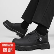 時(shí)尚潮流休閑鞋男德比潮鞋厚底男鞋黑色啞光大頭皮鞋 JX-BH-D36黑色 46