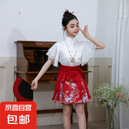 女童漢服套裝2025春秋款馬面裙春季套裝古裝中式國風(fēng)漢服15xk81 2407短袖襯衣+紅色短裙送項(xiàng)鏈 140 cm