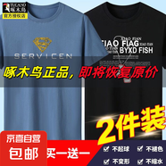 啄木鳥5件純棉短袖t恤男青年大碼寬松印花體恤圓領(lǐng)打底衫衣服半袖 超人霧藍+項鏈黑 5XL 建議【180-200斤】