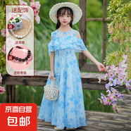 【女童2025夏季公主裙】兒童碎花裙子小女孩雪紡連衣裙百褶裙 086水墨藍碎花裙+發(fā)箍+鎖骨鏈 160