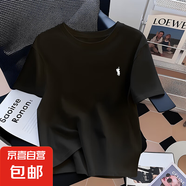 簡約時尚純棉短袖白t恤女夏季2025新款寬松體恤正肩上衣棉短T775# 0247黑色 XL 參考115-125斤