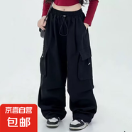 男童褲子純棉秋裝寬松百搭兒童馬褲嬰兒寶寶拼接設(shè)計感休閑褲女童 K113-DS-黑色  160