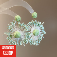 鋼針手工編織花朵耳環(huán)海邊度假風(fēng)氣質(zhì)耳釘耳墜時(shí)尚耳飾小眾高級(jí)感 鋼針-淺綠色