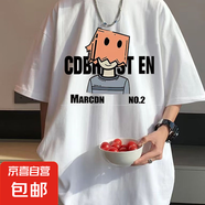 220克純棉復(fù)古潮牌男女情侶款夏季美式印花寬松短袖上衣服t恤 1016白色【N02】 M
