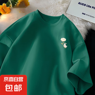 短袖t恤女2025春夏多巴胺穿搭夏季新款220克純棉超好看上衣夏日 2318墨綠色(抱花兔胸標(biāo)) 2XL