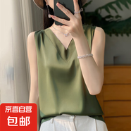 2025夏季款吊帶背心短袖女西裝內(nèi)搭寬松顯瘦緞面V領(lǐng)背心/RWD20-X 牛油果綠 L