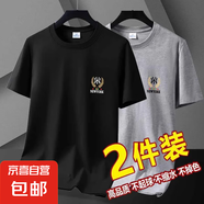 2025夏季新款冰絲短袖t恤簡約時尚寬松冰感男款短袖體恤上衣-SL 黑色+淺灰色 L 【90-110斤】