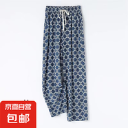 【潮流】牛仔印花冰絲褲子女新款夏季直筒休閑褲寬松高腰闊腿 單色圖案款  A款80-160斤 輕薄