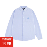 美式復(fù)古黃色條紋Polo領(lǐng)襯衫外套女春秋寬松休閑開(kāi)衫慵懶chic上衣 藍(lán)色 M