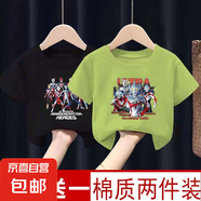 男童帥氣2025新款短袖T恤純棉夏季兒童衣服奧特曼男寶寶上衣潮-SL 9奧特曼黑色+4奧特曼草綠 120 【建議40~50斤】
