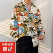 港風(fēng)vintage花襯衫男女復(fù)古夏威夷痞帥寬松情侶長袖襯衣潮牌外套 2322椰樹 3XL