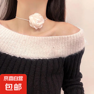 小香風(fēng)氛圍感復(fù)古森系黑白花朵項(xiàng)鏈山茶花頸帶玫瑰choker 布藝【白色花朵】 無規(guī)格