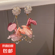 銀針流蘇花朵花卉長款仙女款耳墜耳釘女度假風(fēng)小眾手作夸張耳環(huán)女 8#銀針-粉色花朵珍珠流蘇