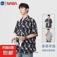 NASALIKE2025夏季薄款漸變色花紋寬松休閑花襯衣日系半袖上衣服 黑色 -NASA-2362襯衫 XL 【120-130斤】