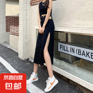 側(cè)開叉牛仔半身裙女春夏新款復(fù)古高腰顯瘦a字百搭中長款包臀裙潮 黑色 【MY-5332】 XL