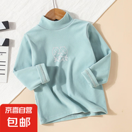 女童打底衫寶寶長袖T恤柔軟舒適親膚兒童保暖加絨內(nèi)衣秋衣上衣 淡綠小貓 140