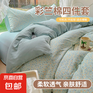 浪漫復(fù)古親膚床單款四件套床單款四件套親膚上用品 奶藍(lán)泡芙 1.8m四件套（適合被套200*230）