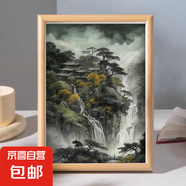 國韻山水畫風(fēng)景桌面擺件相框客廳房間辦公室裝飾掛畫東方神韻擺臺(tái) 高山流水 A4