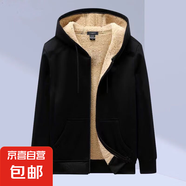 秋冬加絨開衫拉鏈羊羔絨衛(wèi)衣男女冬天保暖外套男裝上衣服帽衫男 黑色 M
