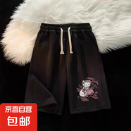韓系休閑松緊腰五分中短褲女生2025卡通高腰顯瘦寬松百搭褲子& 汐F491黑色 L
