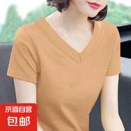 V領(lǐng)t恤女士2025夏裝新款短袖純棉中年大碼打底衫修身顯瘦百搭上衣 卡其色 3XL 【建議135-145斤】