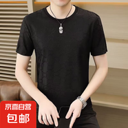 特價(jià)撿漏t恤男夏季高端冰絲時(shí)尚透氣男士圓領(lǐng)短袖T恤百搭潮男上衣 零柒伍伍312黑色 4XL 【165-180斤】