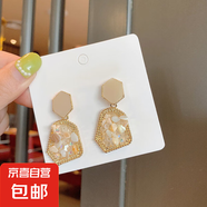 S925銀莫蘭迪法式輕奢天然石頭耳環(huán)宮廷復(fù)古風(fēng)祖母綠耳釘耳墜飾品 蘭迪法式輕奢復(fù)古耳釘-白色