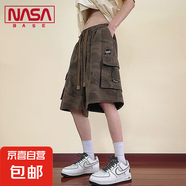 NASA BASE迷彩工裝短褲男士寬松純棉休閑大碼五分褲青少年中褲子 JYF-H33咖啡迷彩 6XL
