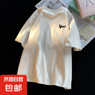 美式純色夏季短袖男t恤女簡約寬松百搭ins潮流情侶裝打底上衣 淺卡其 【港元素T445】 XL 【建議125-145斤】