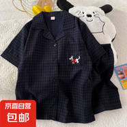 柏姬然2025新款凱蒂貓hellokitty短袖云朵棉春秋款睡衣女夏季學(xué)生 J104深藍(lán)格狗 XL