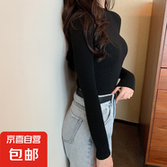 傾慕汐羽毛衣女2024秋冬長袖中領(lǐng)內(nèi)搭修身韓版打底衫半高領(lǐng)套頭針織衫 黑色 均碼