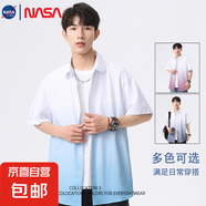 NASALIKE2025夏季薄款漸變色花紋寬松休閑花襯衣日系半袖上衣服 藍色 -NASA-2357襯衫 2XL 【130-150斤】