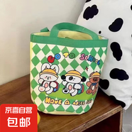 可愛插畫手提包媽咪便當(dāng)包袋拎包童趣涂鴉帆布包 三小只