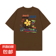 220克純棉時尚明星同款花卉印花短袖t恤女新款小眾設(shè)計感上衣B701 咖啡色 XL