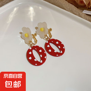 銀針法式油畫花朵樹脂耳環(huán)個(gè)性時(shí)尚設(shè)計(jì)耳墜復(fù)古清新唯美耳飾批發(fā) 4#耳夾-白色-紅色