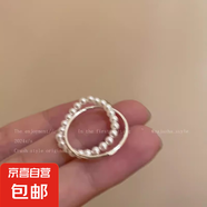 貓眼石蝴蝶結(jié)開口珍珠戒指女夏小眾輕奢感食指戒法式甜美指環(huán) 雙層彈力珠子戒指