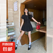 學(xué)院風(fēng)白色泡泡袖襯衫連衣裙女夏季氣質(zhì)收腰小個(gè)子甜美短裙 黑色 XL