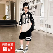 【女童套裝】2025新款初中學(xué)生短袖短褲高中女生polo領(lǐng)夏季運動 黑色 150