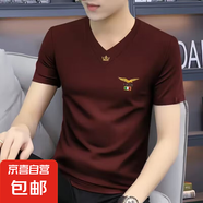 短袖t恤男2025夏季潮流V領(lǐng)時尚百搭涼爽半袖修身型體恤衫男裝衣服 潮社坊093紅色 3XL