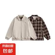 春秋新款雙面穿格紋百搭工裝夾克男女美式復古寬松簡(jiǎn)約外 杏色雙面可穿 M