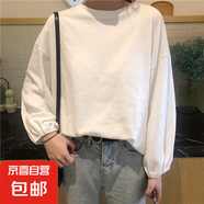 2024韓版chic甜美復(fù)古顯瘦抽褶燈籠袖上衣減齡早秋長袖T恤女 白色 XL