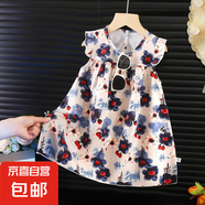 【夏季連衣裙】童春夏季女童碎花無袖公主裙?jié)h服新中式夏季裙子 L--A6墨畫蘭花 130 建議115-125身高左右