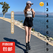 延芮2025新款高腰寬松牛仔短褲女夏季毛邊辣妹風(fēng)顯瘦破洞a字熱褲 黑色 CS332 XS 【72-85斤】