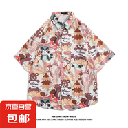 夏季日系沙灘碎花男女襯衣ins潮夏威夷港風(fēng)寬松印花短袖情侶襯衫 玖度-1153粉紅色（高質(zhì)量款） L