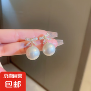 銀針大珍珠圓圈耳環(huán)時尚小眾夸張氣質(zhì)高級感耳釘法式復(fù)古百搭耳飾 6#銀針-香檳色珍珠（真金電鍍）