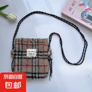 新款羊羔毛民族風(fēng)條紋波點單肩斜挎手機包 棕色巴寶莉格【手機包】/ 小號