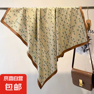 棉麻圍巾女春秋薄款方巾絲巾三角巾韓版百搭冬季保暖護(hù)頸圍脖披肩 雙重H（豆綠） 65*65CM