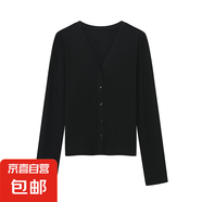 冰絲針織女式風(fēng)琴褶V領(lǐng)開衫女夏季防曬外套 黑色 M